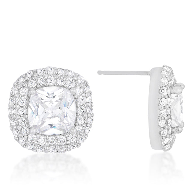 LOVCIA Elegant Cushion-Cut Pave Stud Earrings