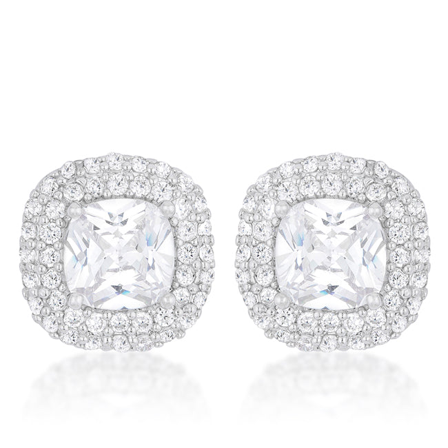 LOVCIA Elegant Cushion-Cut Pave Stud Earrings