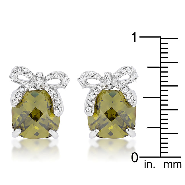 LOVCIA Elegant Olivine Bow Drop Earrings with Platinum Luster