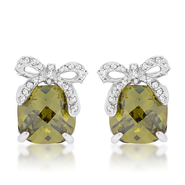 LOVCIA Elegant Olivine Bow Drop Earrings with Platinum Luster
