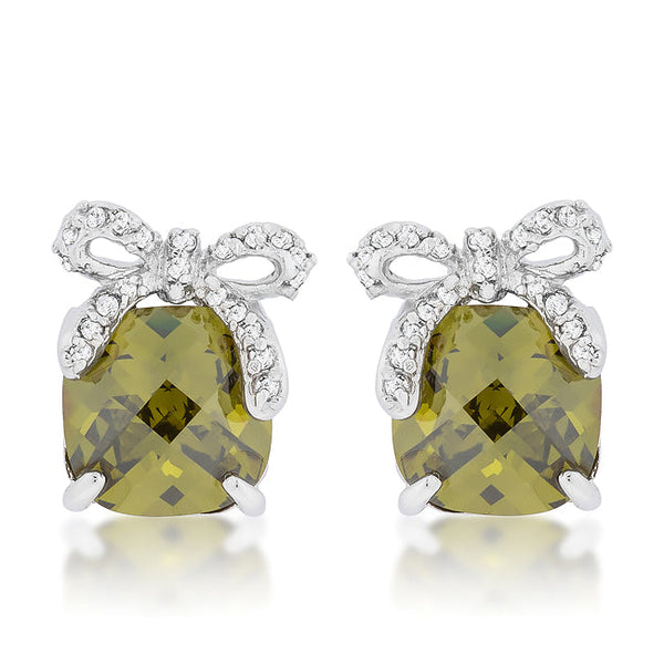 LOVCIA Elegant Olivine Bow Drop Earrings with Platinum Luster