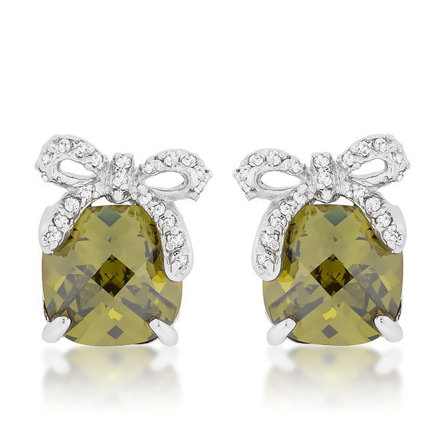 LOVCIA Elegant Olivine Bow Drop Earrings with Platinum Luster