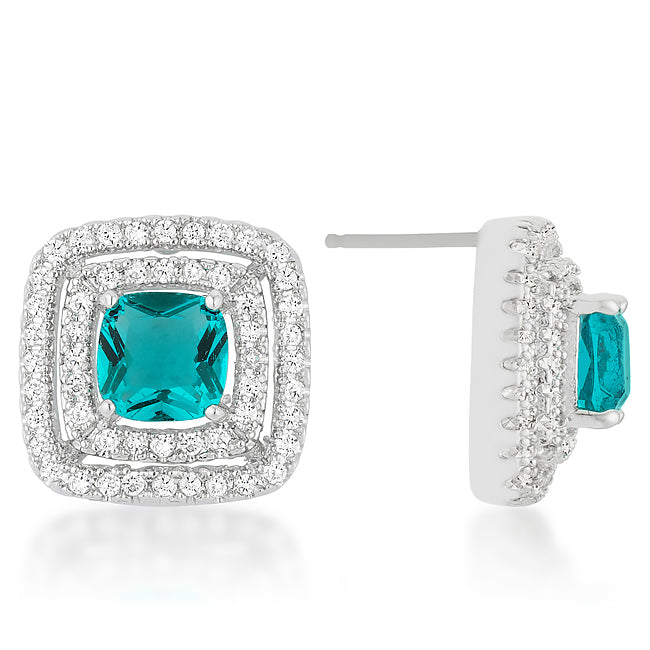 LOVCIA Sparkling Aqua Princess Cut Stud Earrings