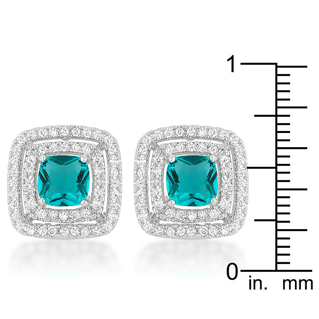 LOVCIA Sparkling Aqua Princess Cut Stud Earrings