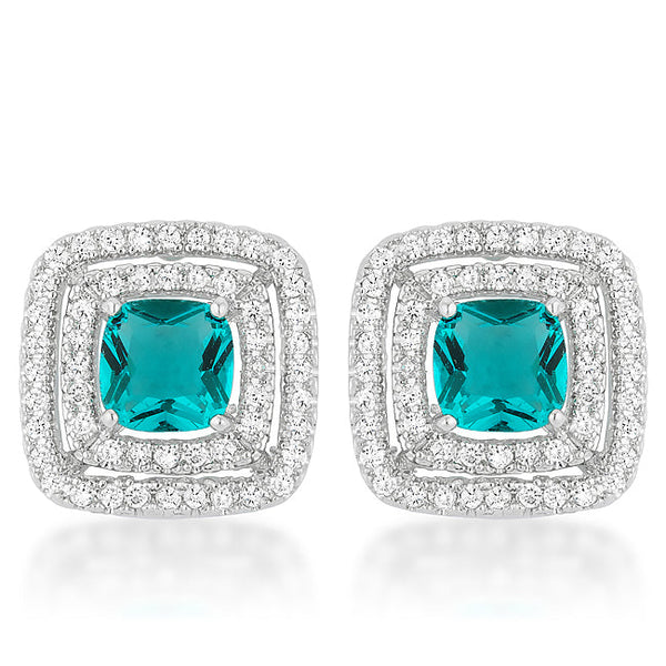 LOVCIA Sparkling Aqua Princess Cut Stud Earrings