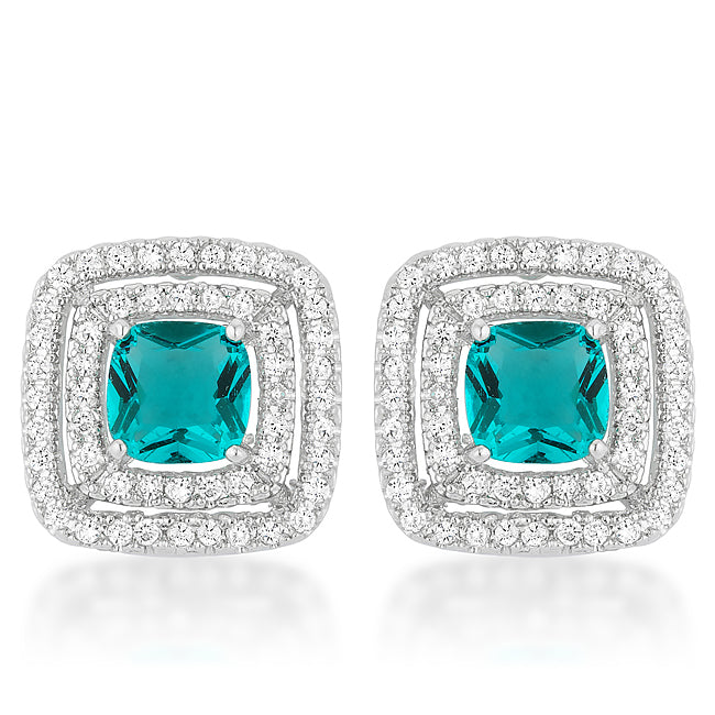 LOVCIA Sparkling Aqua Princess Cut Stud Earrings