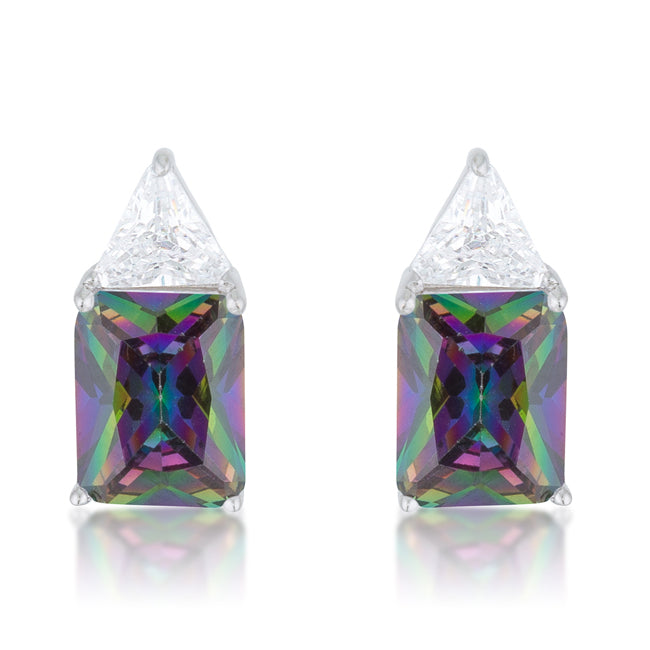 LOVCIA Elegant Mystic Trillion Cut Cubic Zirconia Rhodium Stud Earrings