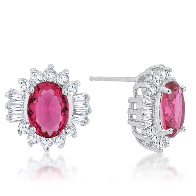 LOVCIA Elegant 3.3ct Ruby CZ Rhodium-Plated Oval Stud Earrings