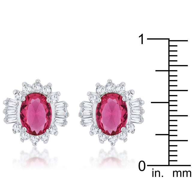 LOVCIA Elegant 3.3ct Ruby CZ Rhodium-Plated Oval Stud Earrings