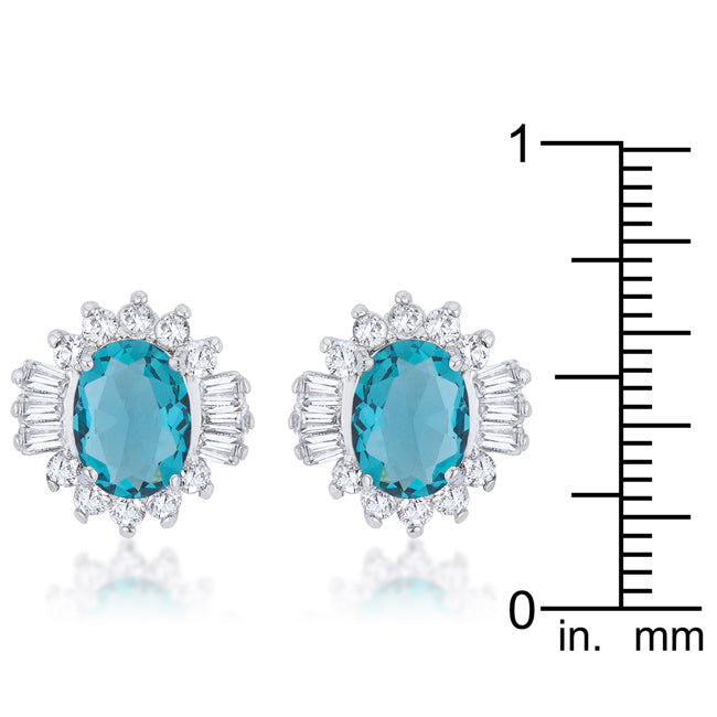 LOVCIA Exquisite Aqua CZ Rhodium-Plated Oval Stud Earrings - 3.3ct