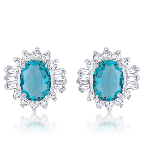 LOVCIA Exquisite Aqua CZ Rhodium-Plated Oval Stud Earrings - 3.3ct