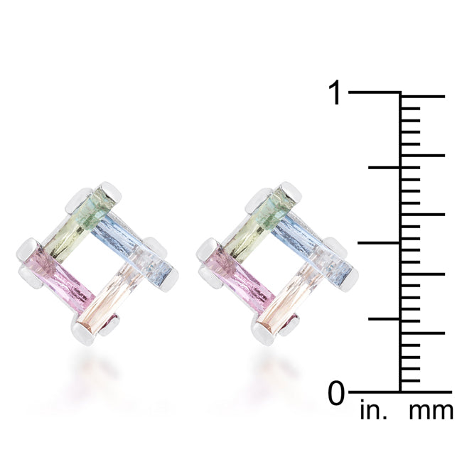 LOVCIA Multicolor Gemstone Radiant-Cut Rhodium Stud Earrings - 10ct