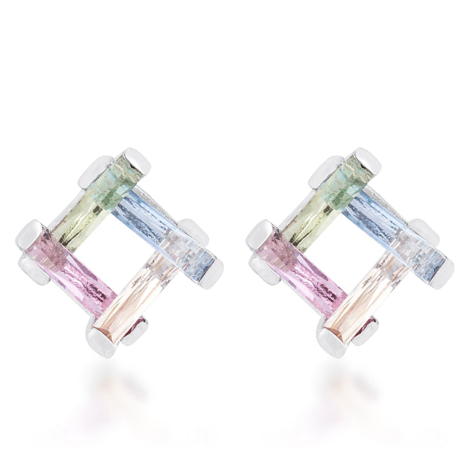 LOVCIA Multicolor Gemstone Radiant-Cut Rhodium Stud Earrings - 10ct