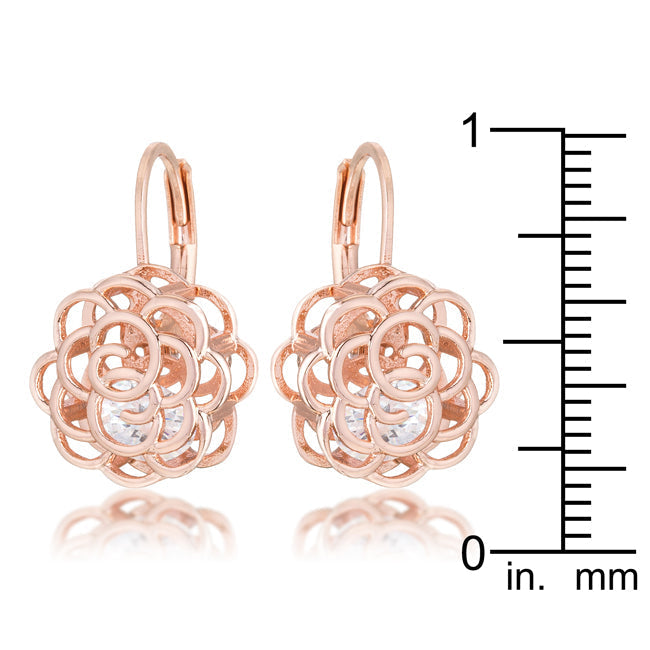 LOVCIA Elegant Rose Gold Drop Earrings with 1.5ct Round CZ Stone