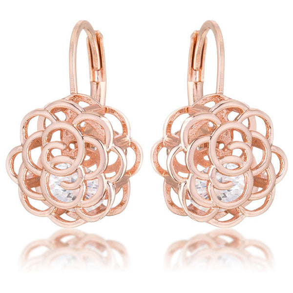 LOVCIA Elegant Rose Gold Drop Earrings with 1.5ct Round CZ Stone