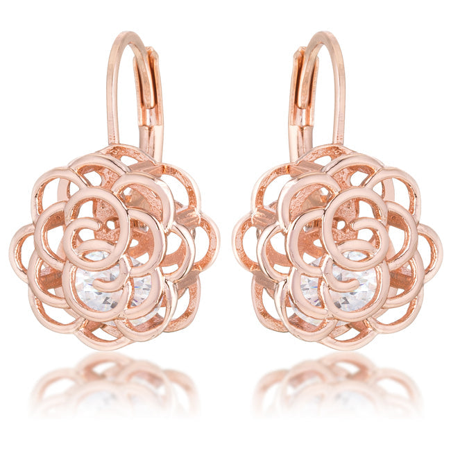 LOVCIA Elegant Rose Gold Drop Earrings with 1.5ct Round CZ Stone