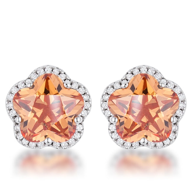 LOVCIA Champagne Sparkle Floral CZ Stud Earrings