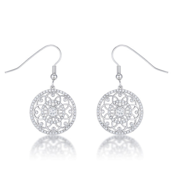 LOVCIA Interlocking Circle Earrings with .95 Ct Round CZ and Rhodium Finish