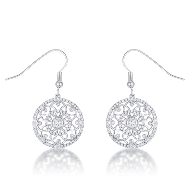 LOVCIA Interlocking Circle Earrings with .95 Ct Round CZ and Rhodium Finish