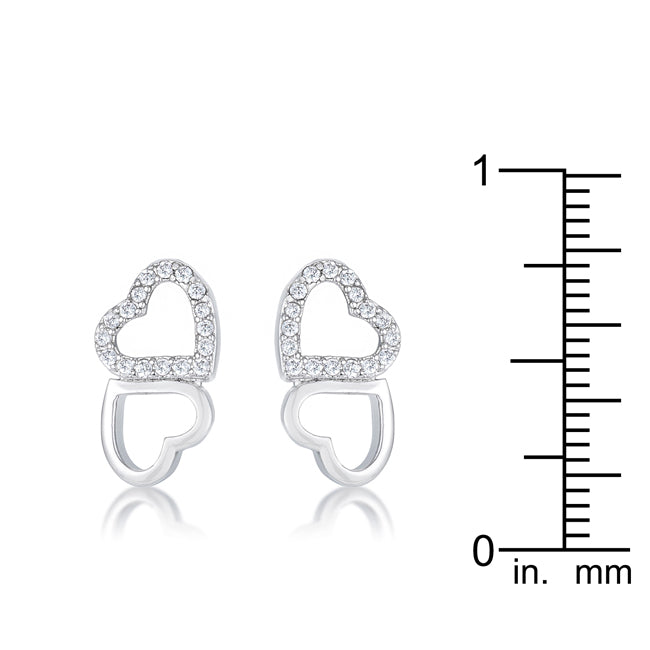 LOVCIA Gleaming Melded Hearts Rhodium CZ Stud Earrings - .17 Ct