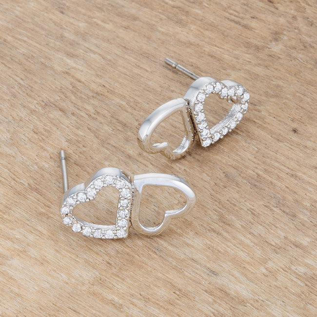 LOVCIA Gleaming Melded Hearts Rhodium CZ Stud Earrings - .17 Ct