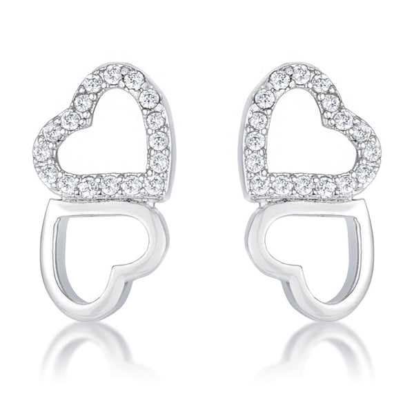 LOVCIA Gleaming Melded Hearts Rhodium CZ Stud Earrings - .17 Ct