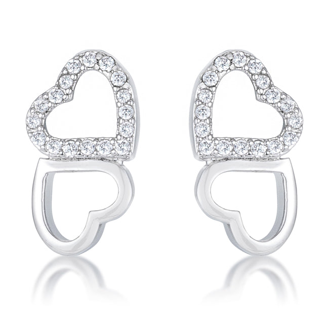 LOVCIA Gleaming Melded Hearts Rhodium CZ Stud Earrings - .17 Ct