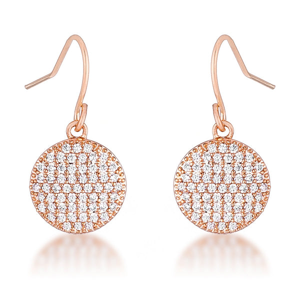 LOVCIA Elegant Rose Gold Plated Pave CZ Disc Earrings (.6 Ct)