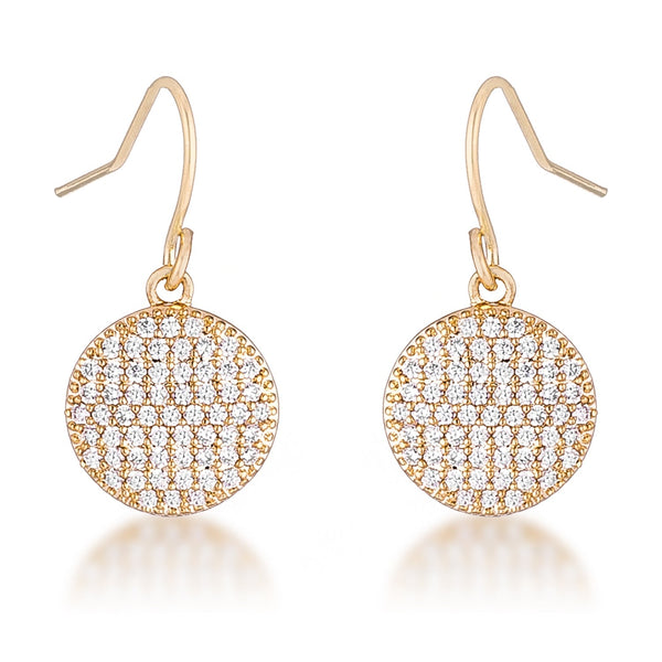 LOVCIA Elegant Gold-Plated Disc Earrings with Sparkling CZ Stones - .6 Ct