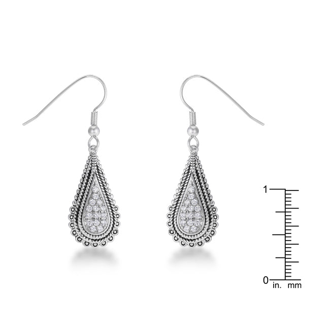 LOVCIA Tear Drop Rhodium-Plated Earrings with Sparkling CZ Stones