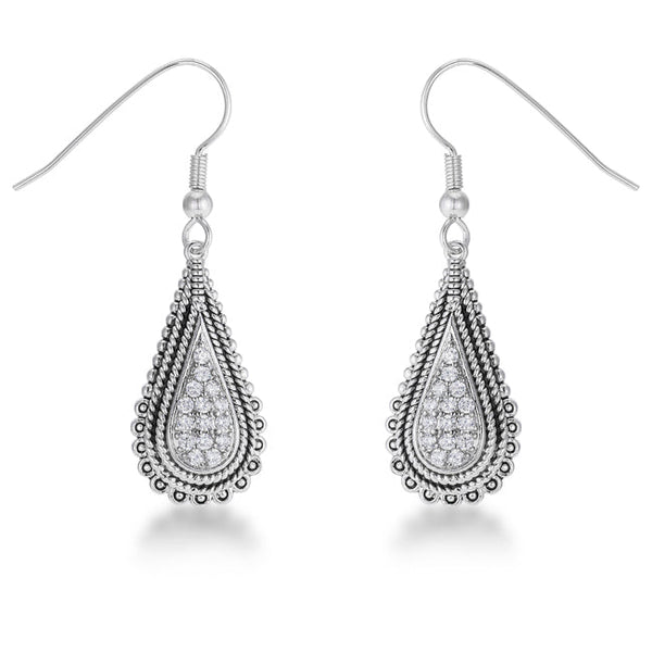 LOVCIA Tear Drop Rhodium-Plated Earrings with Sparkling CZ Stones