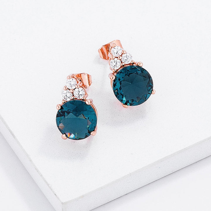 LOVCIA Elegant Rose Gold Plated Blue Green CZ Stud Earrings