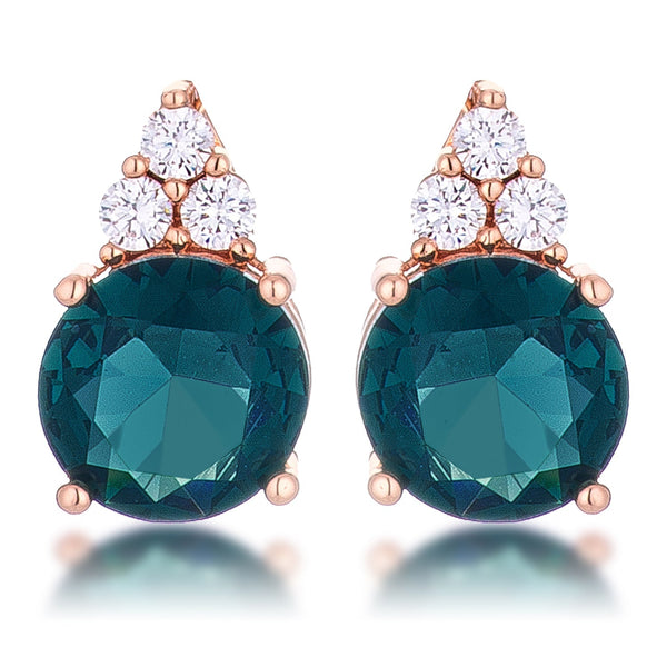 LOVCIA Elegant Rose Gold Plated Blue Green CZ Stud Earrings