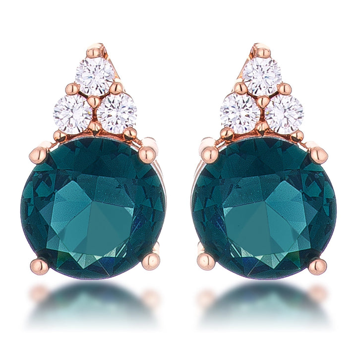 LOVCIA Elegant Rose Gold Plated Blue Green CZ Stud Earrings