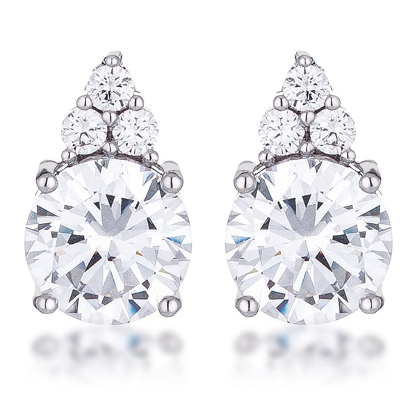 LOVCIA Elegant Rhodium-Plated 9mm Clear CZ Stud Earrings