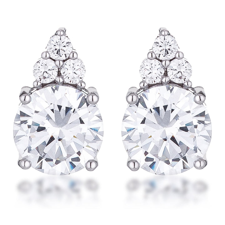 LOVCIA Elegant Rhodium-Plated 9mm Clear CZ Stud Earrings