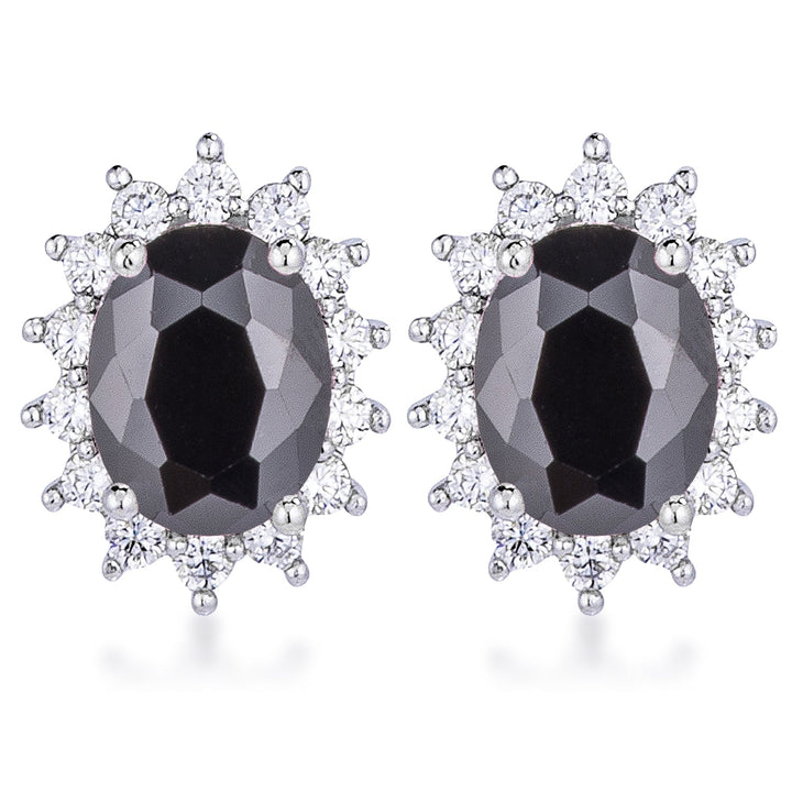 LOVCIA Elegant Black Petite Oval Earrings with Rhodium Plating