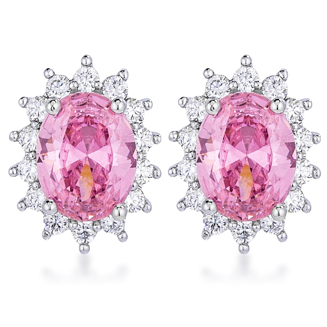 LOVCIA Elegant Petite Oval Earrings with Rhodium Plated Pink Finish