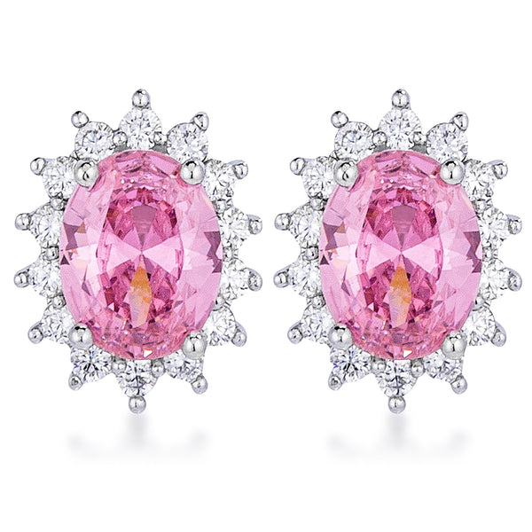 LOVCIA Elegant Petite Oval Earrings with Rhodium Plated Pink Finish