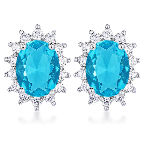 LOVCIA Elegant Aqua Blue Petite Oval Earrings with Rhodium Plating