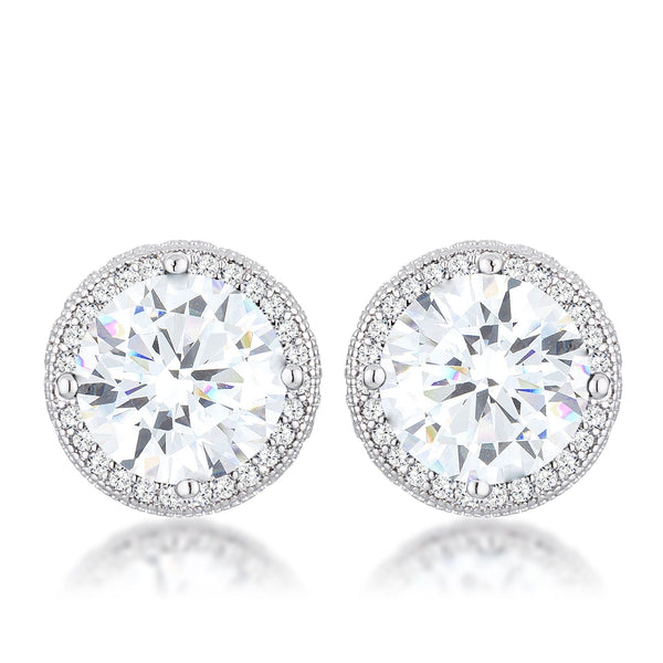 LOVCIA Elegant Rhodium-Plated 5.84 Ct CZ Round Halo Stud Earrings