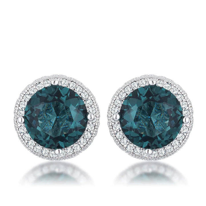 LOVCIA Elegant 5.84 Ct Rhodium Blue Green CZ Halo Stud Earrings