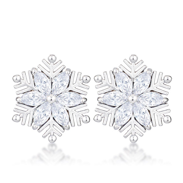 LOVCIA Winter Wonderland Rhodium Plated Marquise Snowflake Earrings