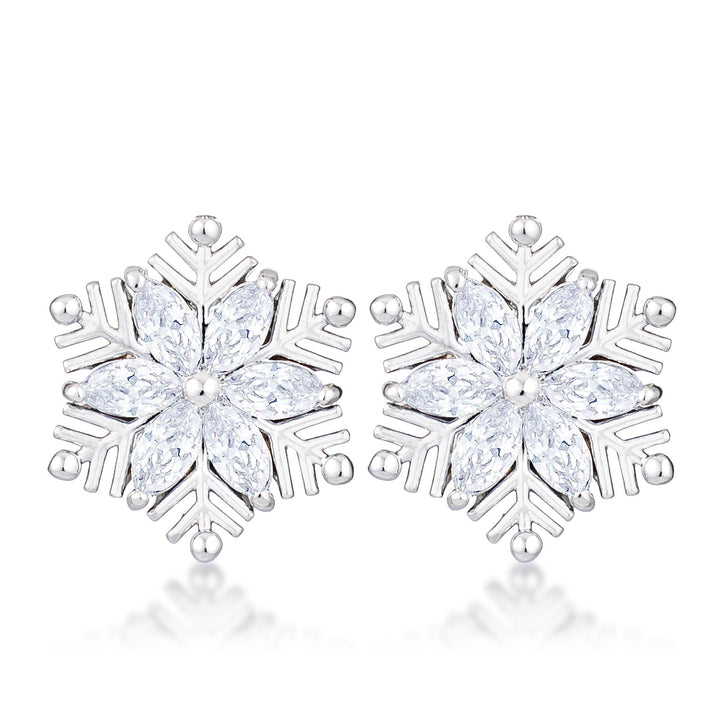 LOVCIA Winter Wonderland Rhodium Plated Marquise Snowflake Earrings