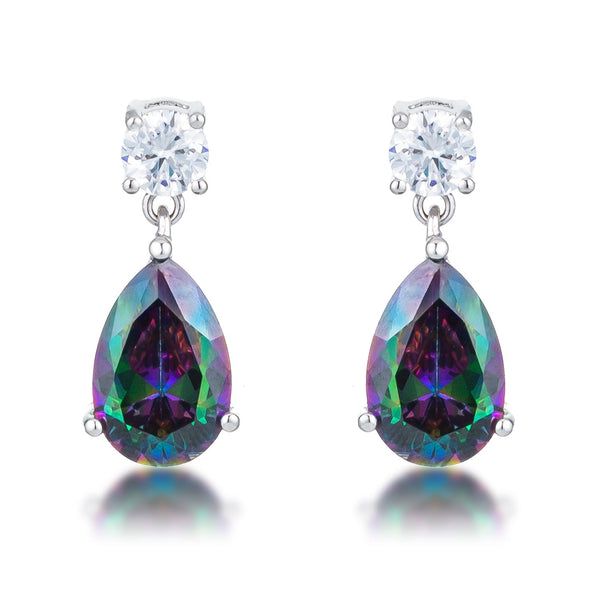 LOVCIA Mystic Iridescent 9.9Ct Rhodium Teardrop CZ Earrings