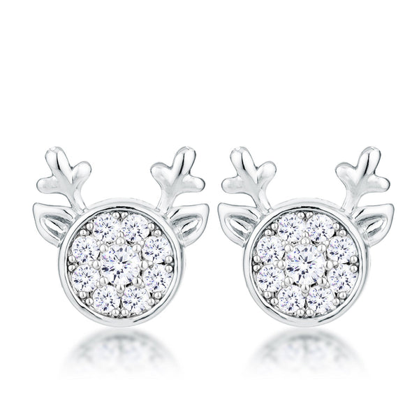 LOVCIA Festive Rhodium Plated CZ Reindeer Head Earrings