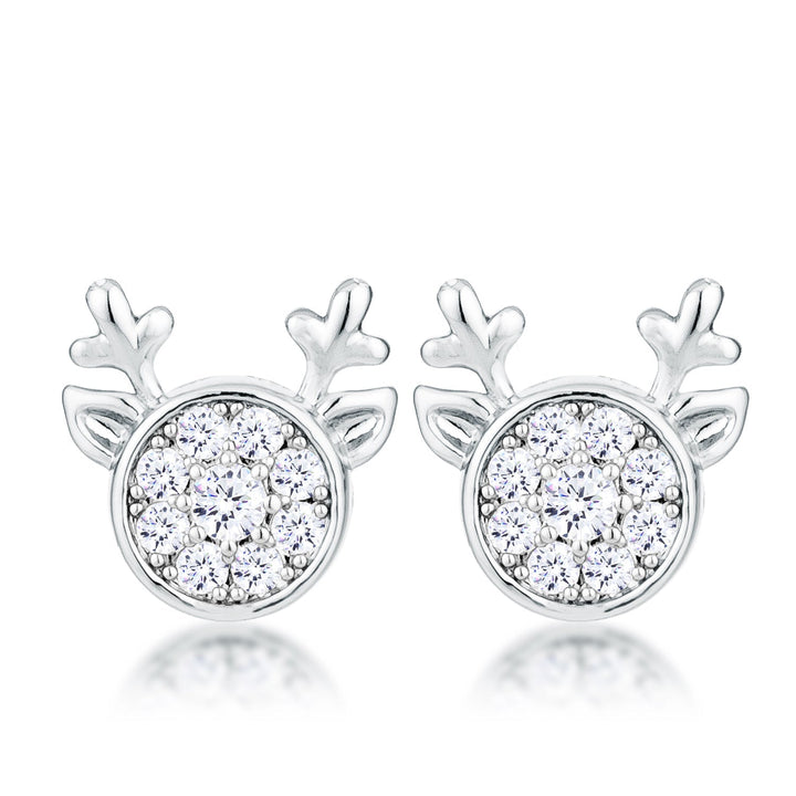 LOVCIA Festive Rhodium Plated CZ Reindeer Head Earrings