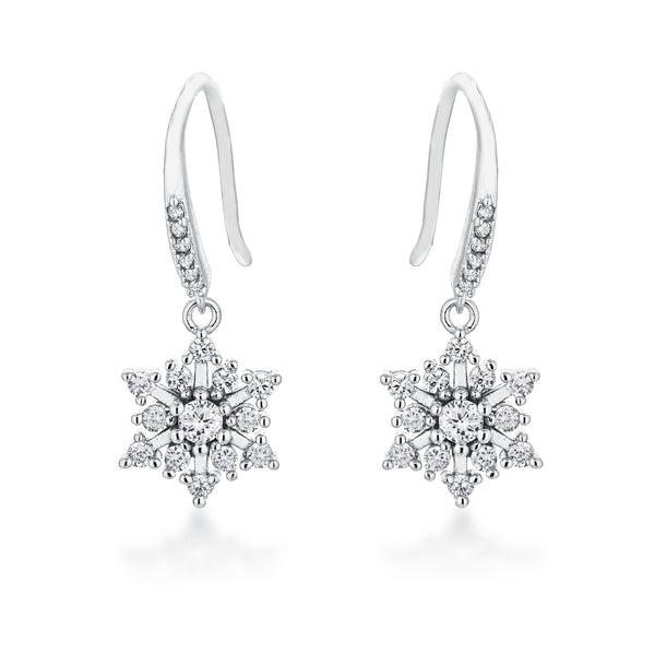 LOVCIA Winter Wonderland Rhodium Plated CZ Snowflake Earrings