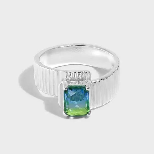 Lovcia Fashion Fading Emerald Gear 925 Sterling Silver Adjustable Ring-Rings-Green Fading Cz-Green Fading Cz