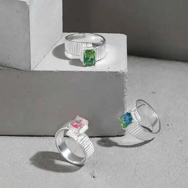 Lovcia Fashion Fading Emerald Gear 925 Sterling Silver Adjustable Ring-Rings-Pink Fading Cz-Pink Fading Cz